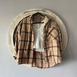 Shein Flannel and pink rosé sweater bundle